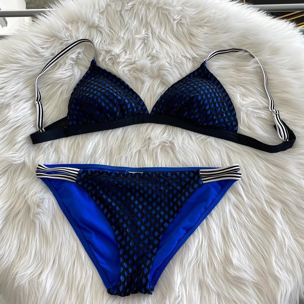 Xhilaration blue and black mesh bikini set Size L
